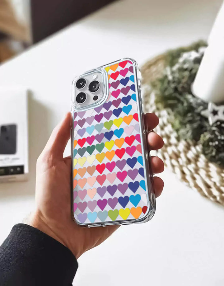 Rainbow Hearts Phone Case for iPhone 16 15 14 13 12 11 Pro Max Clear Love Case iPhone 14 13 12 Colorful Heart Case XS Max iPhone XR 7 8 Plus SE 20