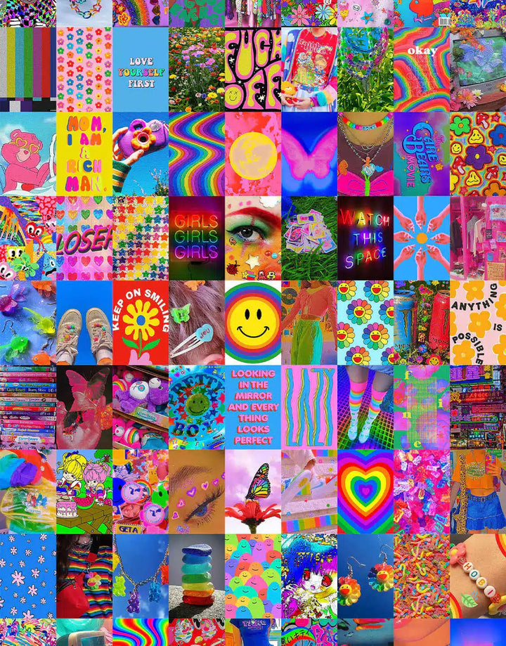 Indie Wall Collage Kit (Digital Download) 81 PCS, Kidcore Aesthetic Wall Collage Kit, Y2k Room Decor, Retro Photo Wall Collage, Collage Kit