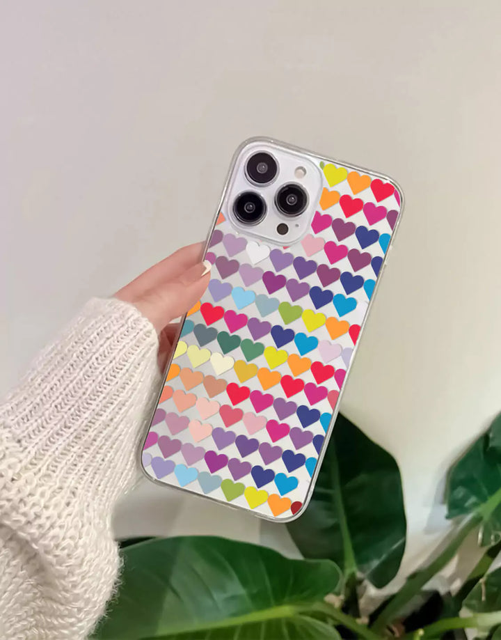 Rainbow Hearts Phone Case for iPhone 16 15 14 13 12 11 Pro Max Clear Love Case iPhone 14 13 12 Colorful Heart Case XS Max iPhone XR 7 8 Plus SE 20