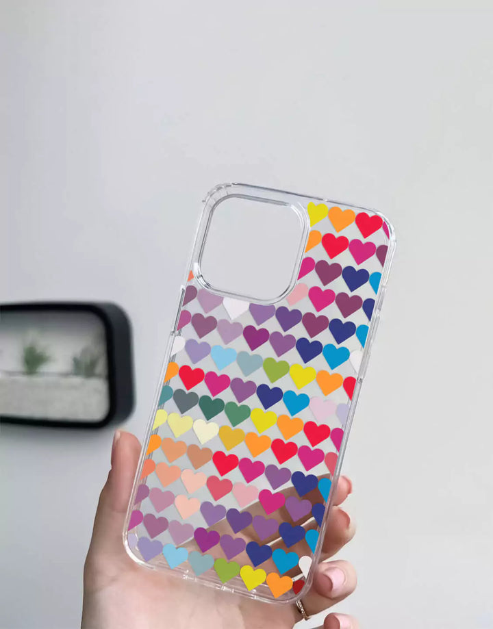 Rainbow Hearts Phone Case for iPhone 16 15 14 13 12 11 Pro Max Clear Love Case iPhone 14 13 12 Colorful Heart Case XS Max iPhone XR 7 8 Plus SE 20