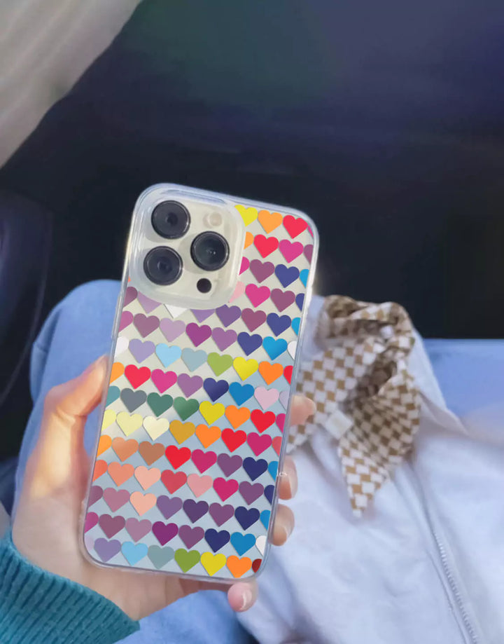 Rainbow Hearts Phone Case for iPhone 16 15 14 13 12 11 Pro Max Clear Love Case iPhone 14 13 12 Colorful Heart Case XS Max iPhone XR 7 8 Plus SE 20