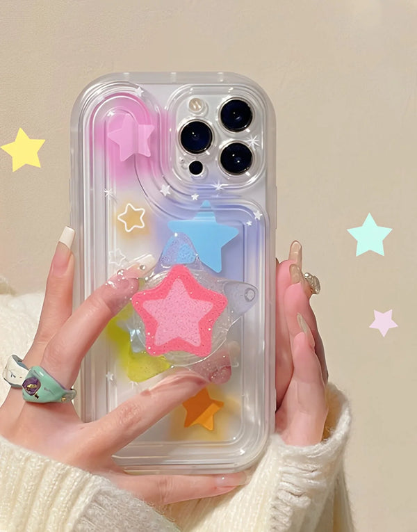 Aesthetic Y2k Stars iPhone Case With Glitter Ring Holder