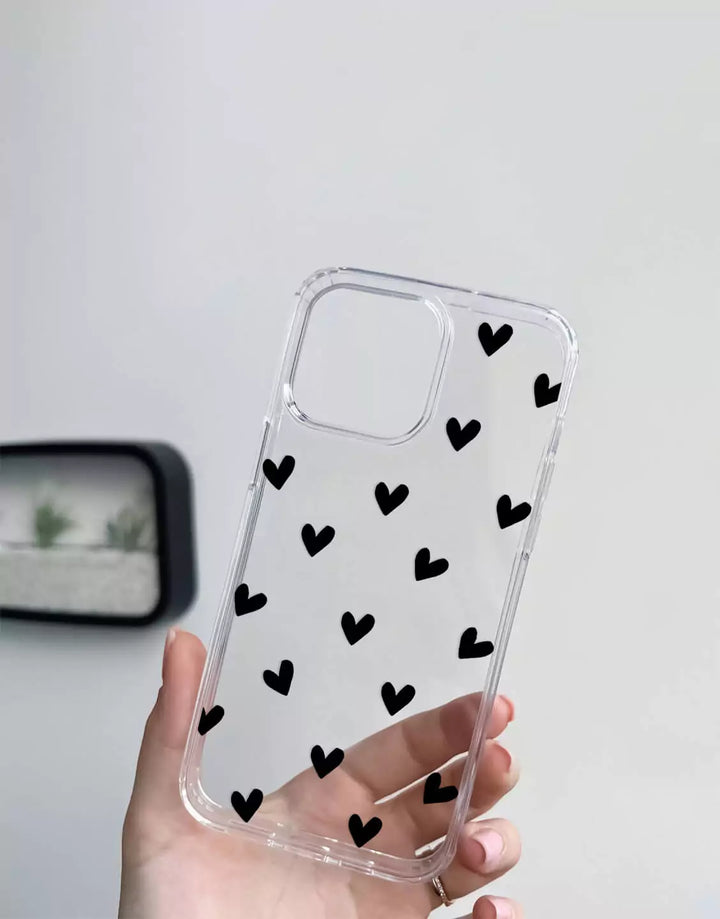 Cute Black Heart Phone Case for iPhone 15 14 13 12 11 Pro Max Love Heart Aesthetic Case iPhone 15 14 13 12 11 Clear Case XS Max iPhone XR 7 8 Plus SE