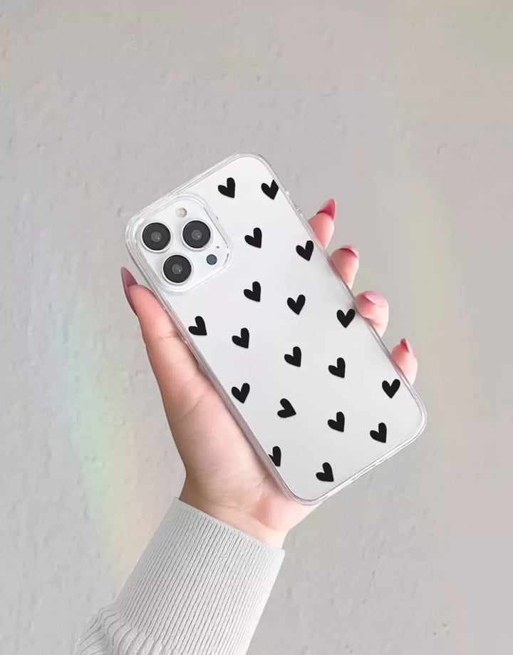 Cute Black Heart Phone Case for iPhone 15 14 13 12 11 Pro Max Love Heart Aesthetic Case iPhone 15 14 13 12 11 Clear Case XS Max iPhone XR 7 8 Plus SE