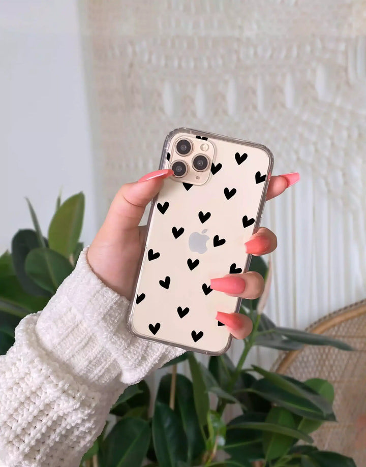 Cute Black Heart Phone Case for iPhone 15 14 13 12 11 Pro Max Love Heart Aesthetic Case iPhone 15 14 13 12 11 Clear Case XS Max iPhone XR 7 8 Plus SE