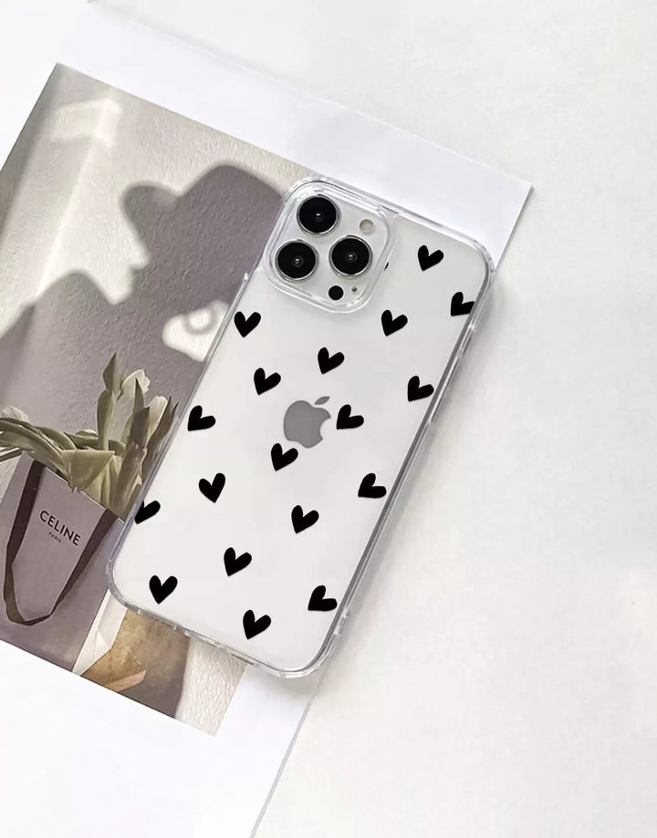 Cute Black Heart Phone Case for iPhone 15 14 13 12 11 Pro Max Love Heart Aesthetic Case iPhone 15 14 13 12 11 Clear Case XS Max iPhone XR 7 8 Plus SE