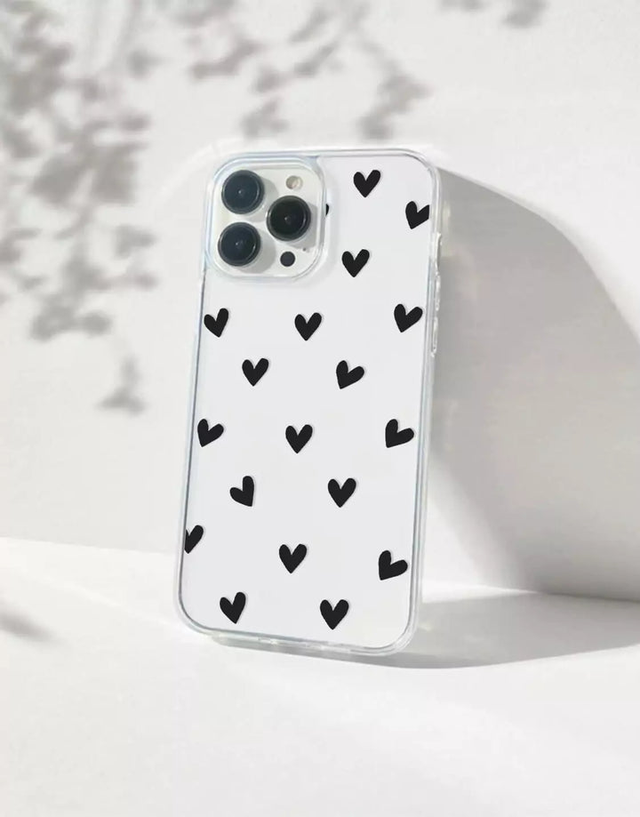 Cute Black Heart Phone Case for iPhone 15 14 13 12 11 Pro Max Love Heart Aesthetic Case iPhone 15 14 13 12 11 Clear Case XS Max iPhone XR 7 8 Plus SE