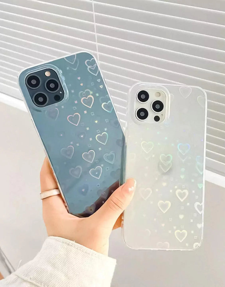 Colorful Halo Reflective Heart Clear iPhone Case - URBANLUSA