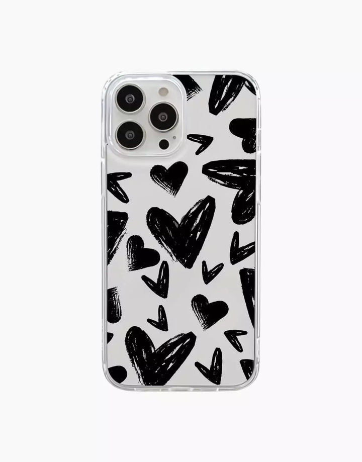 Grunge Aesthetic Black Hearts iPhone Case - URBANLUSA