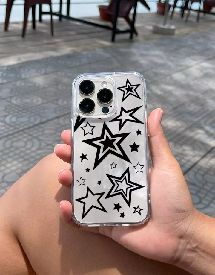 Grunge Black Stars Clear Phone Case for iPhone 15 14 13 12 11 Pro Max iPhone 15 14 13 12 11 Pro Aesthetic Case iPhone X XS Max 7 8 Plus SE2 Case