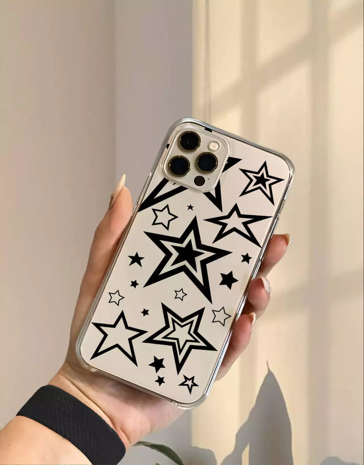 Grunge Black Stars Clear Phone Case for iPhone 15 14 13 12 11 Pro Max iPhone 15 14 13 12 11 Pro Aesthetic Case iPhone X XS Max 7 8 Plus SE2 Case