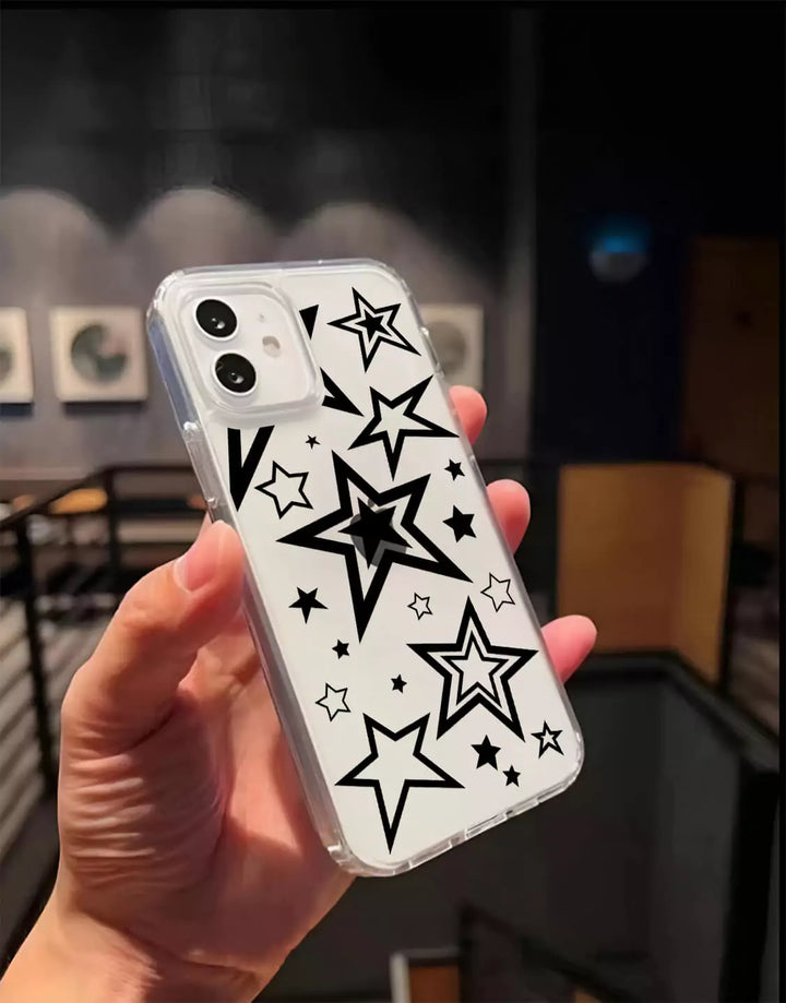 Grunge Black Stars Clear Phone Case for iPhone 15 14 13 12 11 Pro Max iPhone 15 14 13 12 11 Pro Aesthetic Case iPhone X XS Max 7 8 Plus SE2 Case