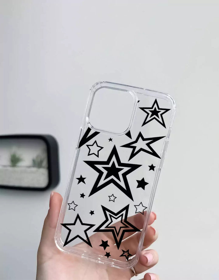 Grunge Black Stars Clear Phone Case for iPhone 15 14 13 12 11 Pro Max iPhone 15 14 13 12 11 Pro Aesthetic Case iPhone X XS Max 7 8 Plus SE2 Case