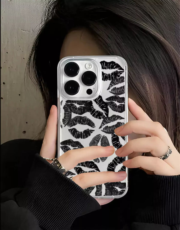 Aesthetic Black Lips Phone Case iPhone 15 14 13 12 11 Pro Max Y2K Kisses Case for iPhone 14 13 12 Pro Kiss Mark Clear Case iPhone