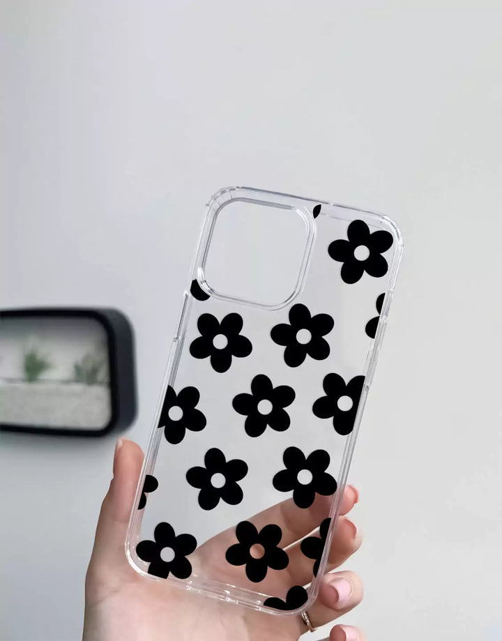 Cute Black Flower Phone Case for iPhone 15 14 13 12 11 Pro Max Aesthetic Clear Case iPhone 15 14 13 Clear Case XS Max iPhone XR 7 8 Plus SE