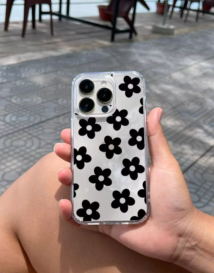 Cute Black Flower Phone Case for iPhone 15 14 13 12 11 Pro Max Aesthetic Clear Case iPhone 15 14 13 Clear Case XS Max iPhone XR 7 8 Plus SE