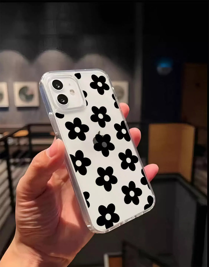 Cute Black Flower Phone Case for iPhone 15 14 13 12 11 Pro Max Aesthetic Clear Case iPhone 15 14 13 Clear Case XS Max iPhone XR 7 8 Plus SE