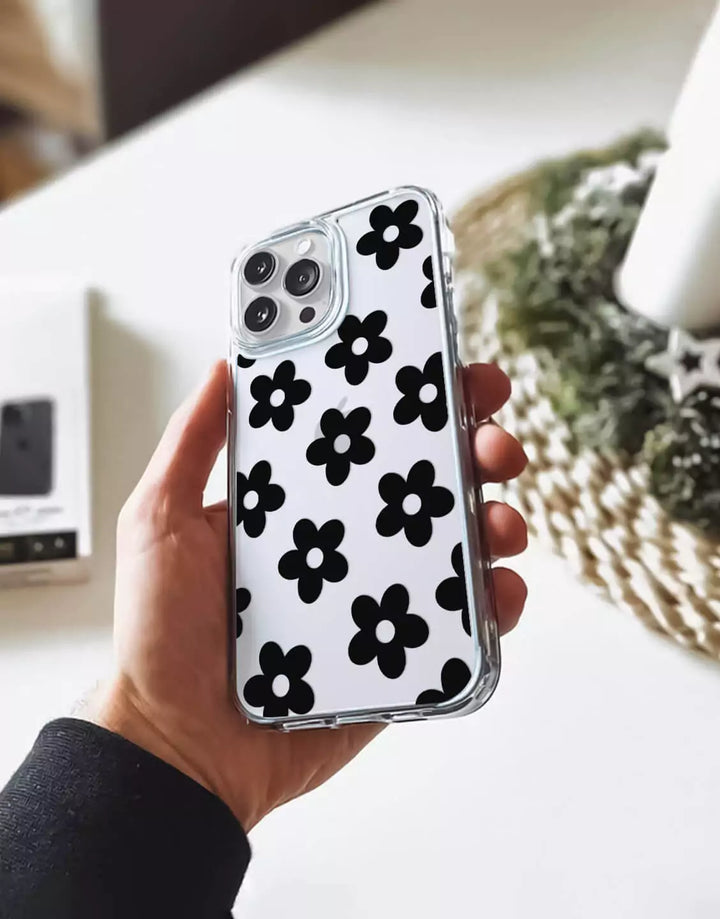 Cute Black Flower Phone Case for iPhone 15 14 13 12 11 Pro Max Aesthetic Clear Case iPhone 15 14 13 Clear Case XS Max iPhone XR 7 8 Plus SE