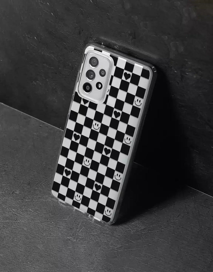 Cute Indie Black Heart Phone Case for Samsung Galaxy S24 S23 S22 S21 S20 FE Plus Aesthetic Checkered Case S20FE S21 FE S22 Ultra Case S21 Plus