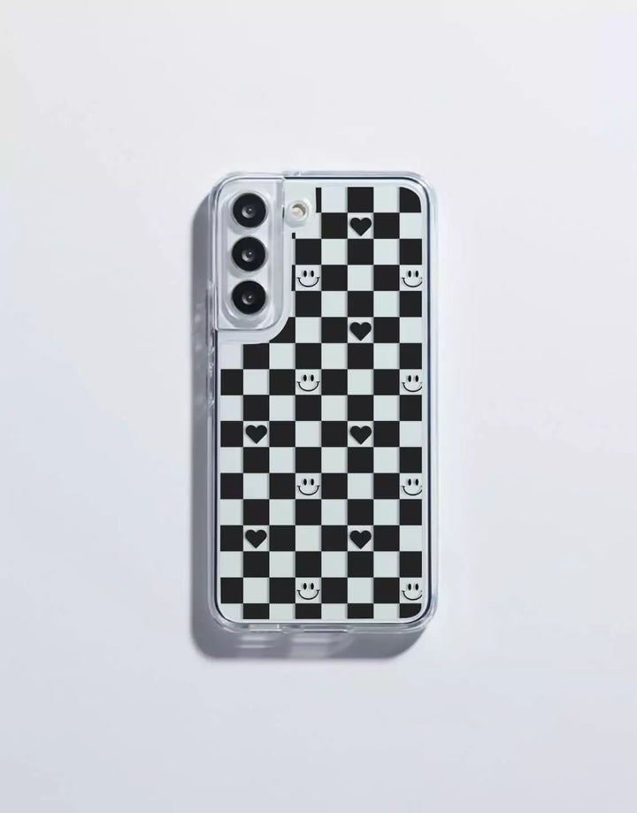 Cute Indie Black Heart Phone Case for Samsung Galaxy S24 S23 S22 S21 S20 FE Plus Aesthetic Checkered Case S20FE S21 FE S22 Ultra Case S21 Plus