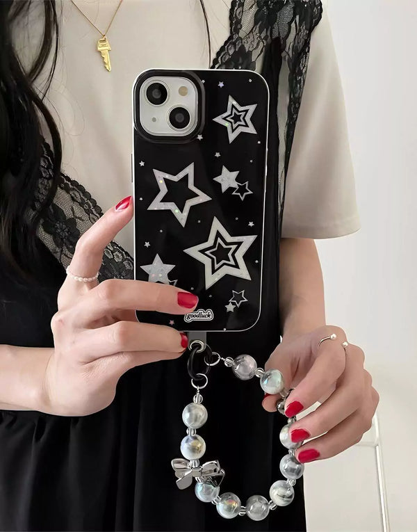 Y2k Glitter Stars iPhone Case with Bracelet