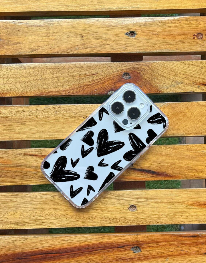 Grunge Aesthetic Black Hearts iPhone Case - URBANLUSA