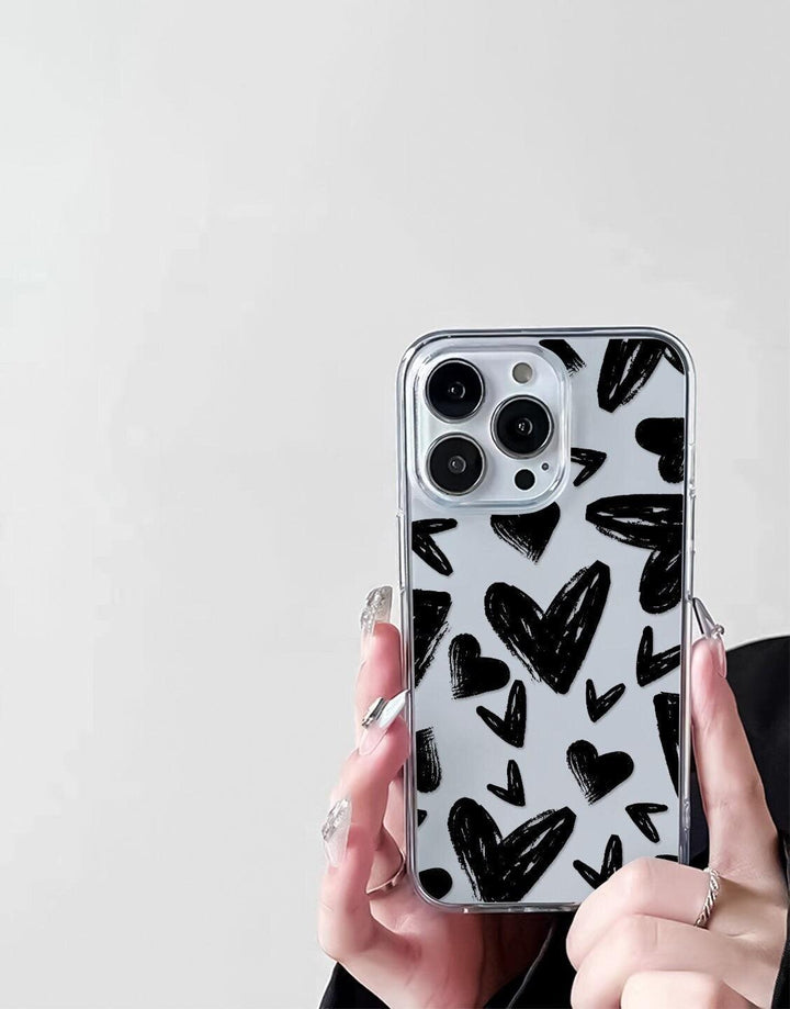 Grunge Aesthetic Black Hearts iPhone Case - URBANLUSA