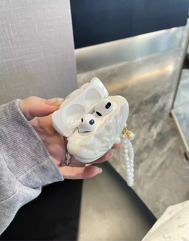 3D Colorful Seashell AirPods Case with Pearl Pendant for Airpods 4 AirPods 3 Case, Case for AirPod 1/2, AirPod Pro Case, Kawaii AirPods Pro 2 Case