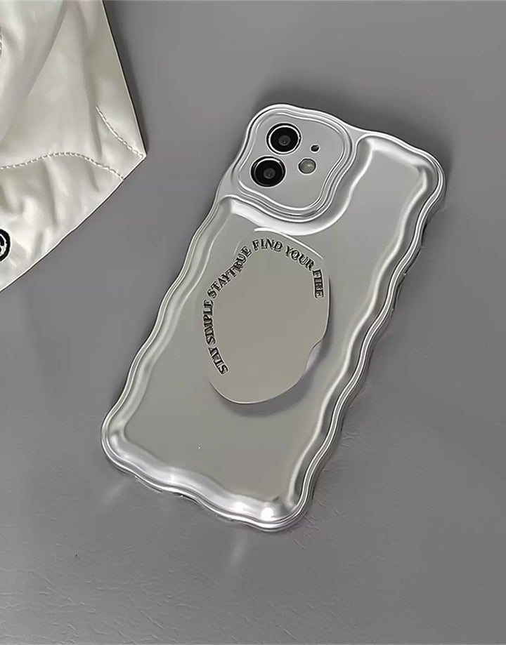 Stylish Y2k Wavy Phone Case with Mirror Bracket for iPhone 14 13 12 11 Pro Max iPhone 14 13 12 11 Case iPhone X XR XS Max Aesthetic Case