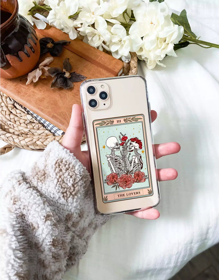 Skeleton Tarot Card Phone Case for iPhone 15 14 13 12 11 Pro Max Case iPhone 15 14 13 12 Lovers Tarot Card Case iPhone XS Max XR 7 8 Plus SE