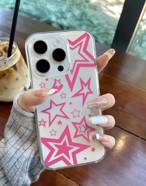 Y2K Pink Super Stars iPhone Case for iPhone 15 14 13 12 11 Pro Max XR XS Aesthetic Stars Phone Y2K Stars Phone Case for 7 8 Plus SE 2020/22