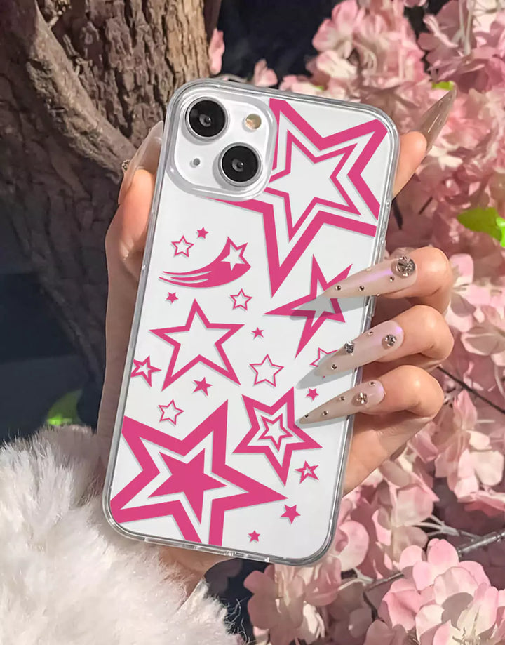 Y2K Pink Super Stars iPhone Case for iPhone 15 14 13 12 11 Pro Max XR XS Aesthetic Stars Phone Y2K Stars Phone Case for 7 8 Plus SE 2020/22