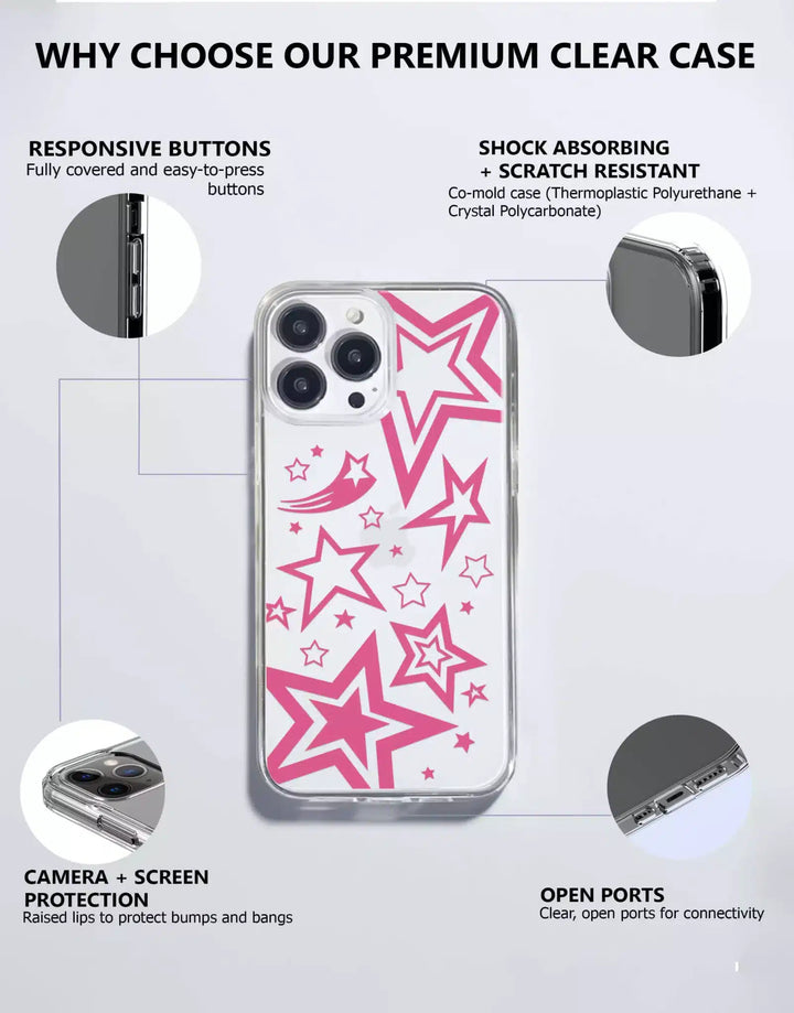 Y2K Pink Super Stars iPhone Case for iPhone 15 14 13 12 11 Pro Max XR XS Aesthetic Stars Phone Y2K Stars Phone Case for 7 8 Plus SE 2020/22