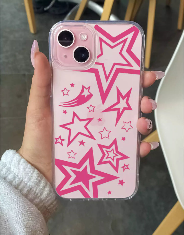 Y2K Pink Super Stars iPhone Case for iPhone 15 14 13 12 11 Pro Max XR XS Aesthetic Stars Phone Y2K Stars Phone Case for 7 8 Plus SE 2020/22