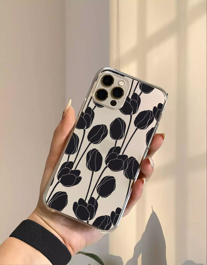 Y2K Retro Black Grunge Tulip Flower Case for iPhone 14 13 12 11 Pro Max case iPhone 14 13 12 Pro Tulip Case XS Max iPhone XR iPhone 8Plus SE