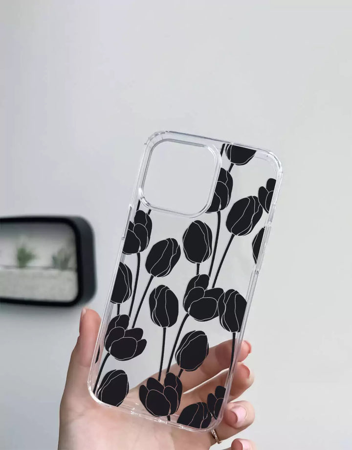 Y2K Retro Black Grunge Tulip Flower Case for iPhone 14 13 12 11 Pro Max case iPhone 14 13 12 Pro Tulip Case XS Max iPhone XR iPhone 8Plus SE